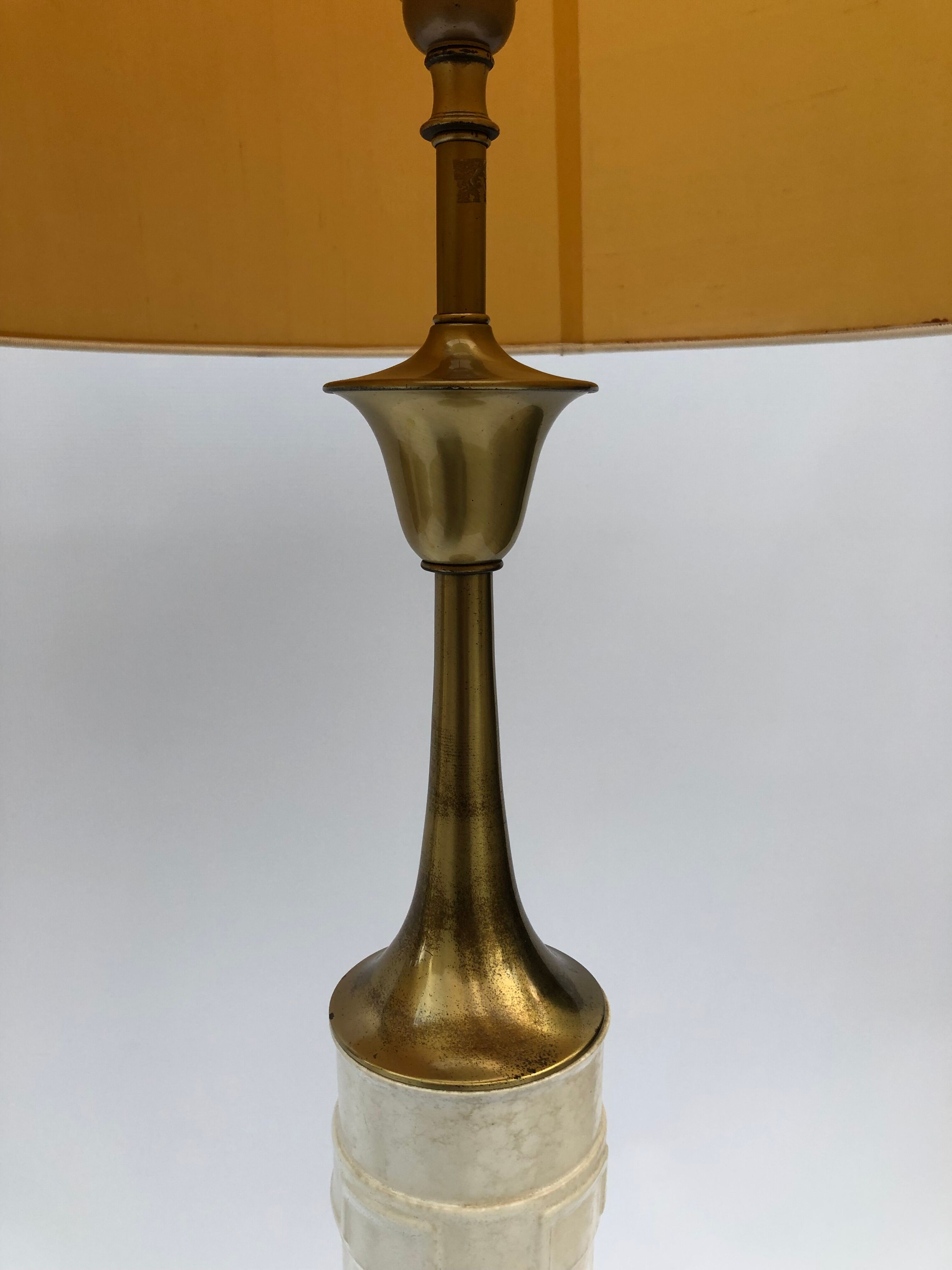 1960s laurel greek key ceramic brass table lamps hollywood regency neoclassical