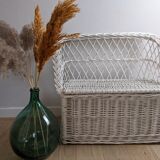 Banquette coffre de rangement fauteuil vintage enfant en rotin osier