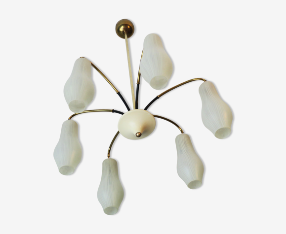 Lustre italien de verre et de laiton 1950