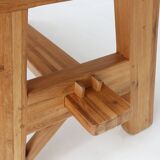 Table à manger brutaliste du milieu du siècle en chêne massif, France ca. 1960