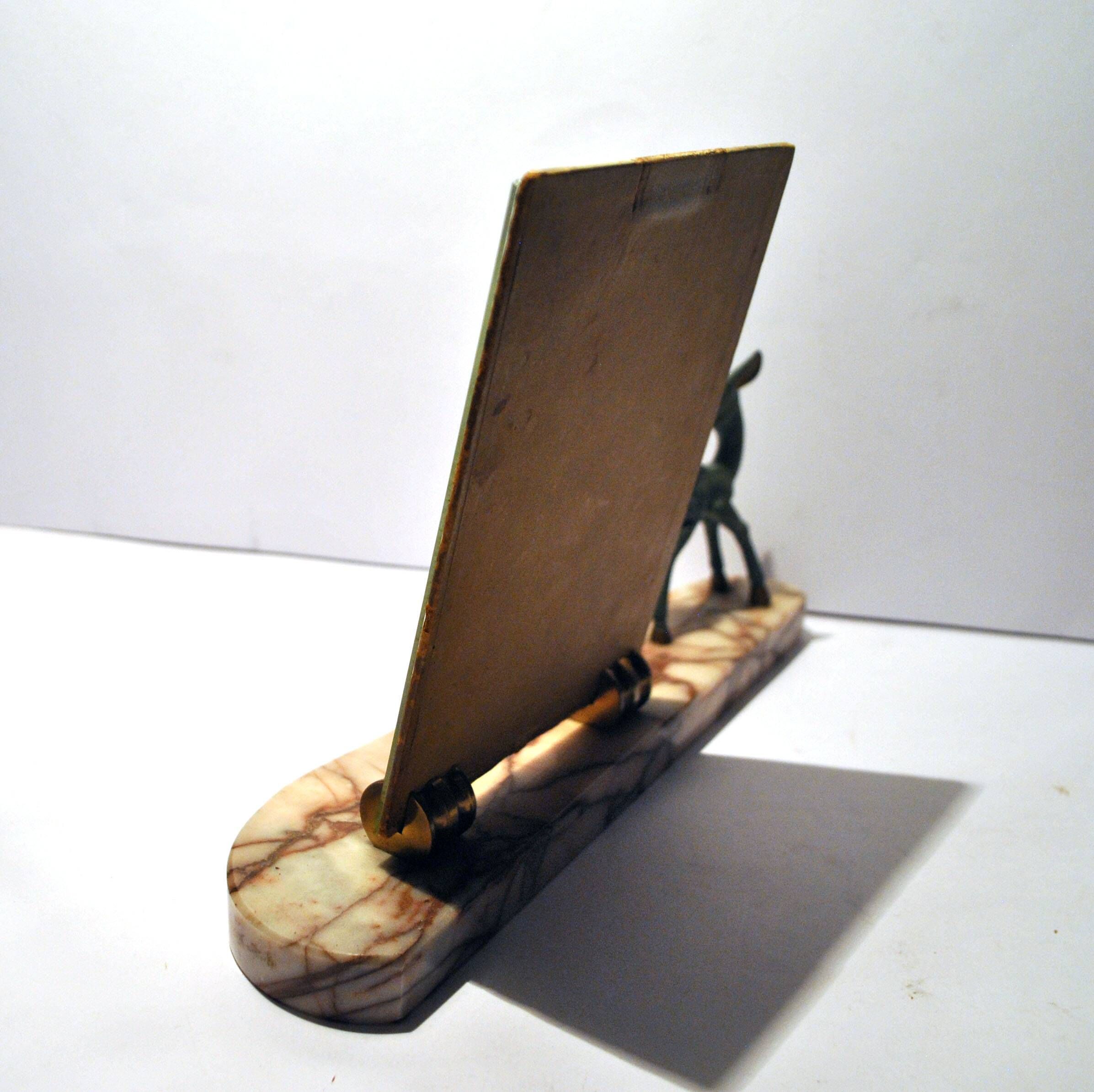 Art Deco Photo Frame Bambi Bronze Statuette and Mirror Glass 1940