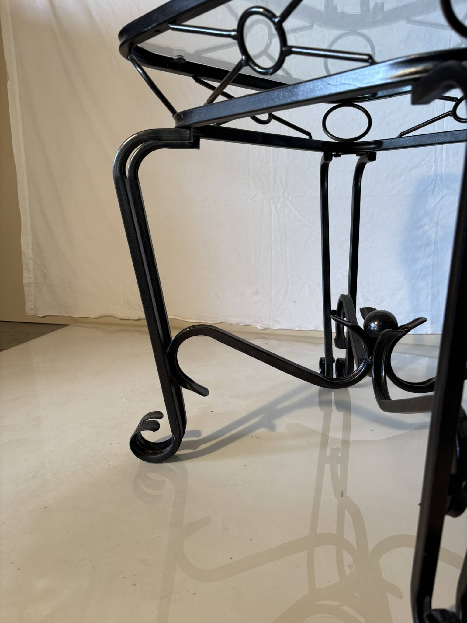 Pair of vintage wrought iron and glass side tables – Mediterranean style