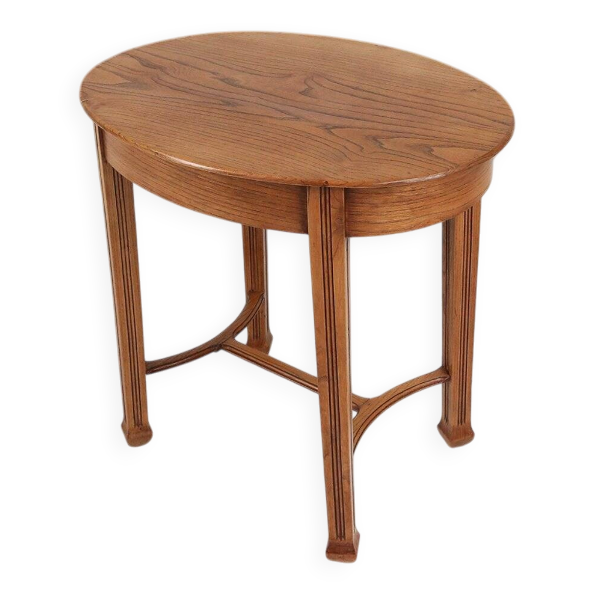 Timeless French Art Deco carved oval side table in oak, 1930s