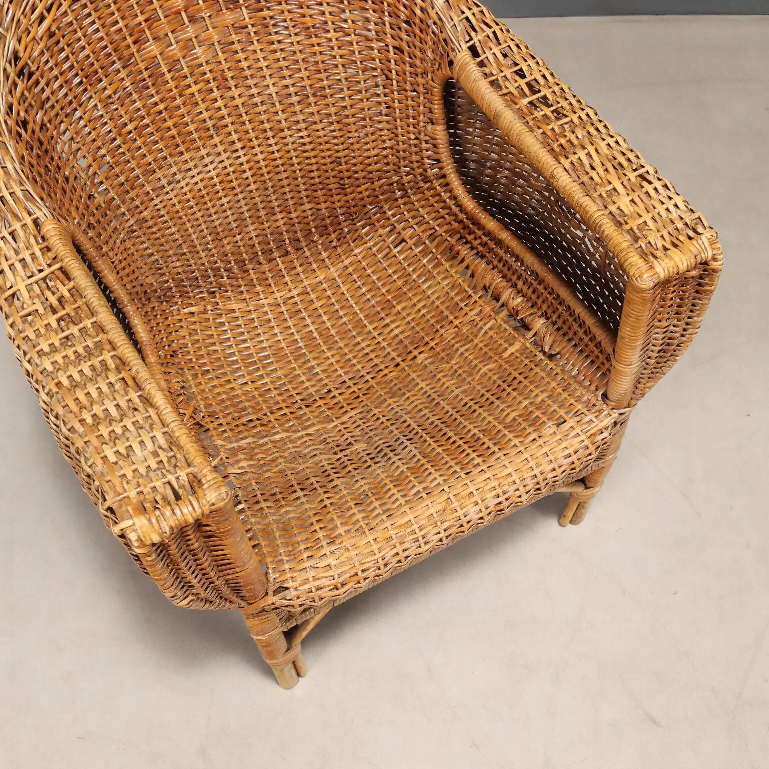 Vintage bamboo and wicker armchairs, Italy, 1950s-1960s.