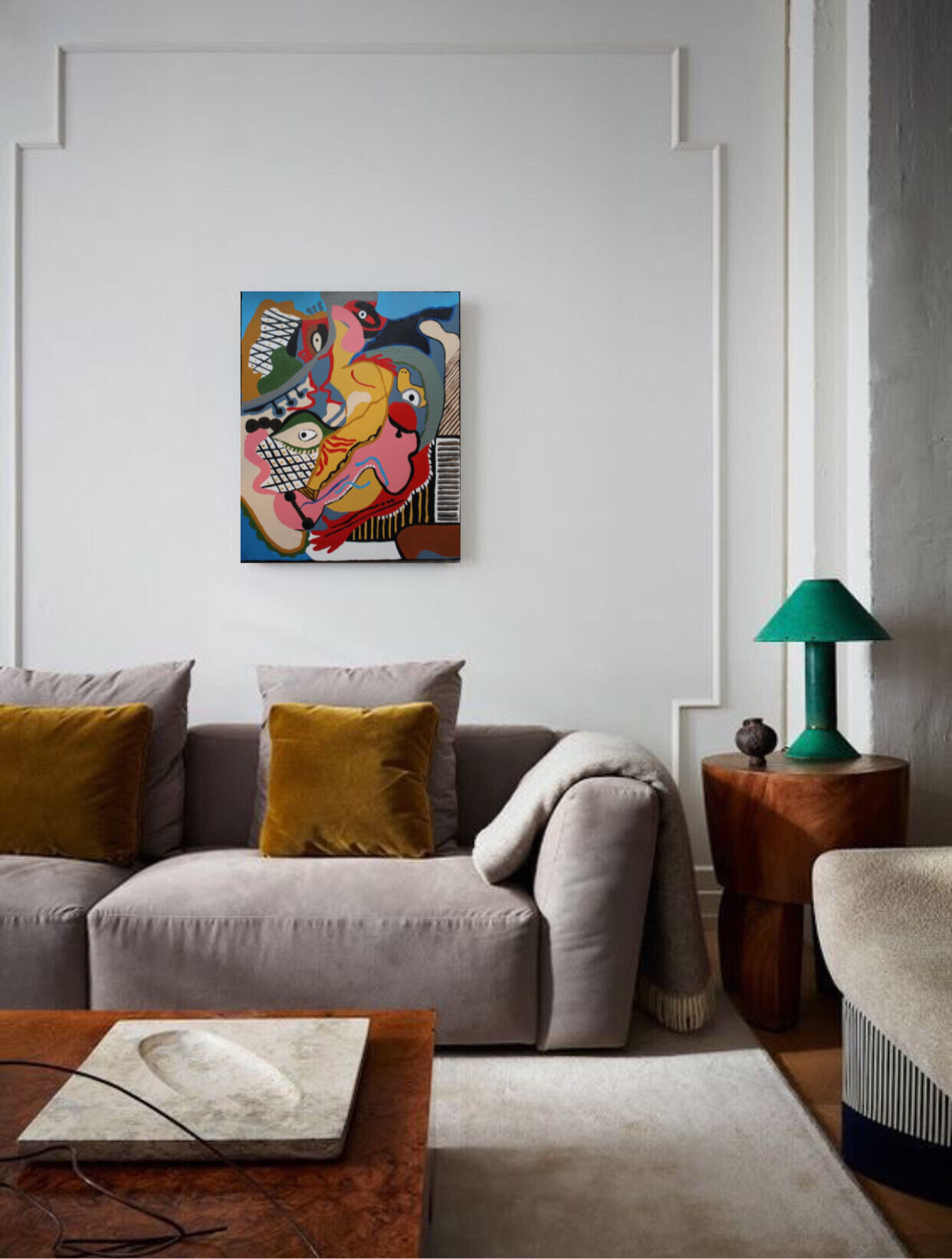 Cubist painting in colored acrylic "Sexual kiss"