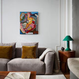 Cubist painting in colored acrylic "Sexual kiss"