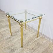 Side table, gold-tone brass, clear glass, France, 1960s.