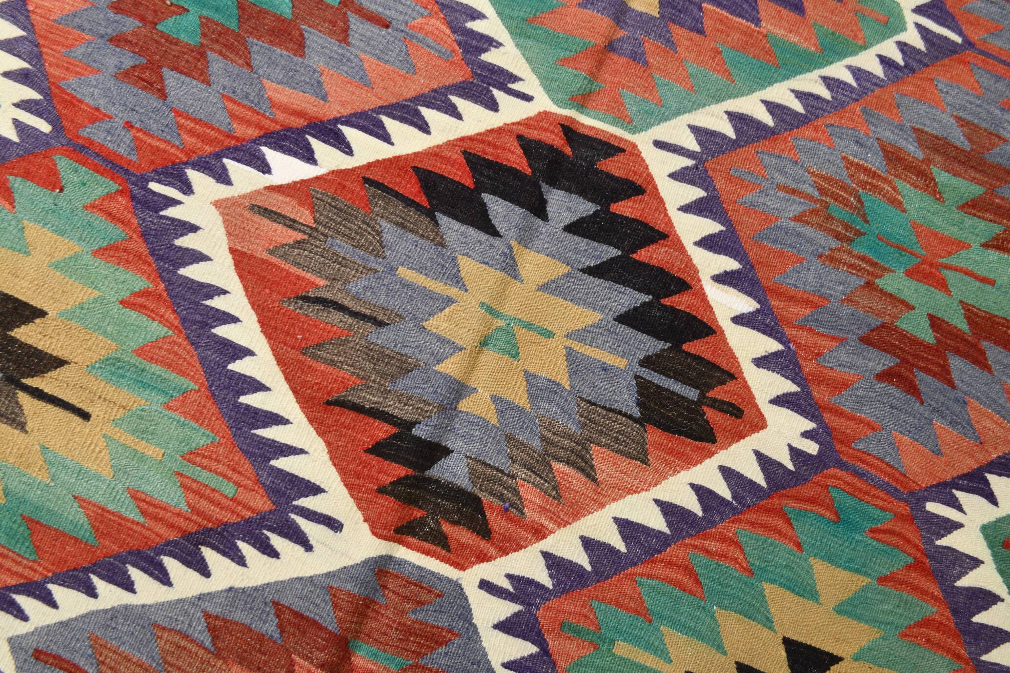 6x7 Kilim Multicolor Geometric Style Anatolian Kilim Rug, 166x230 Cm