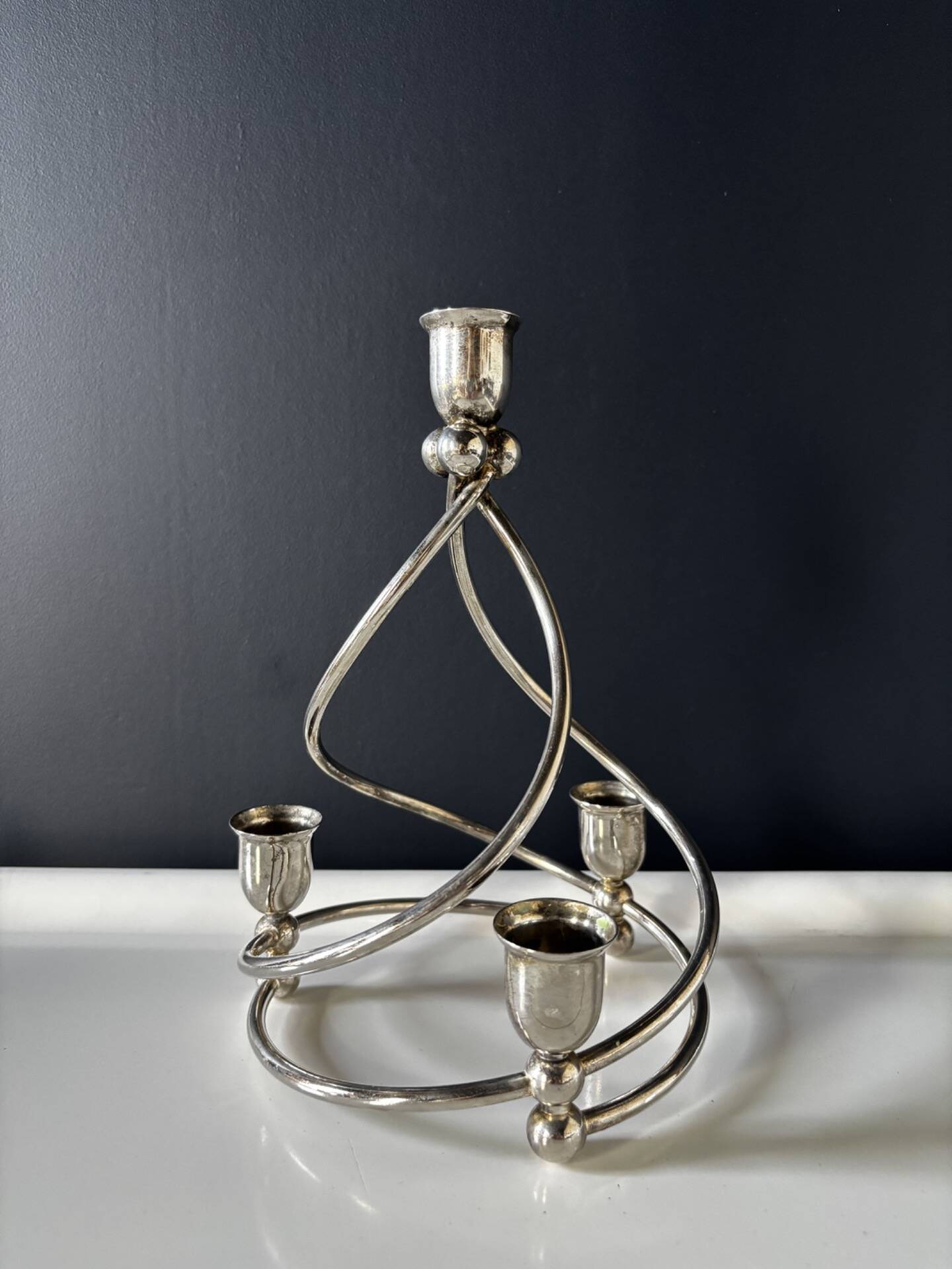 Chandelier métal argenté 4 bras
