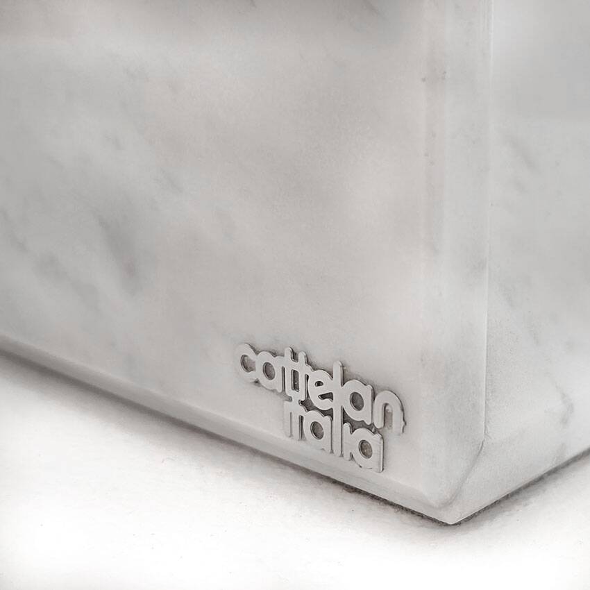Table named "Diapason". Carrara marble and glass. Cattelan Italia. 90s.