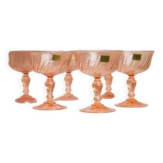 Set of 6 apricot Luminarc Rosaline coupe martini glasses in glass – vintage 1970s France with packaging