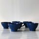 Lot de 6 tasses en grès artisanal émaillé bleu
