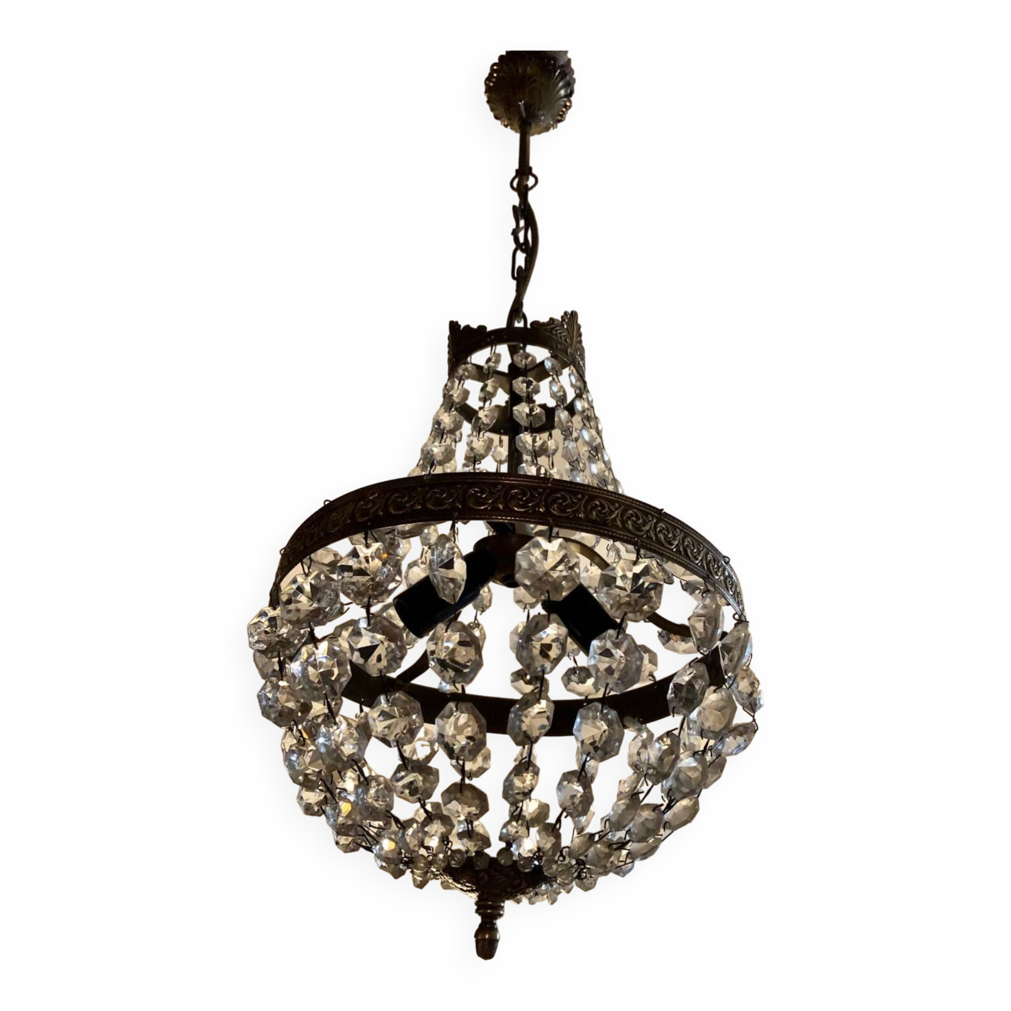Crystal and gilded bronze hot air balloon chandelier