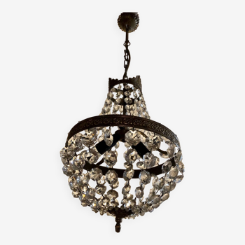 Lustre montgolfière cristal et bronze doré