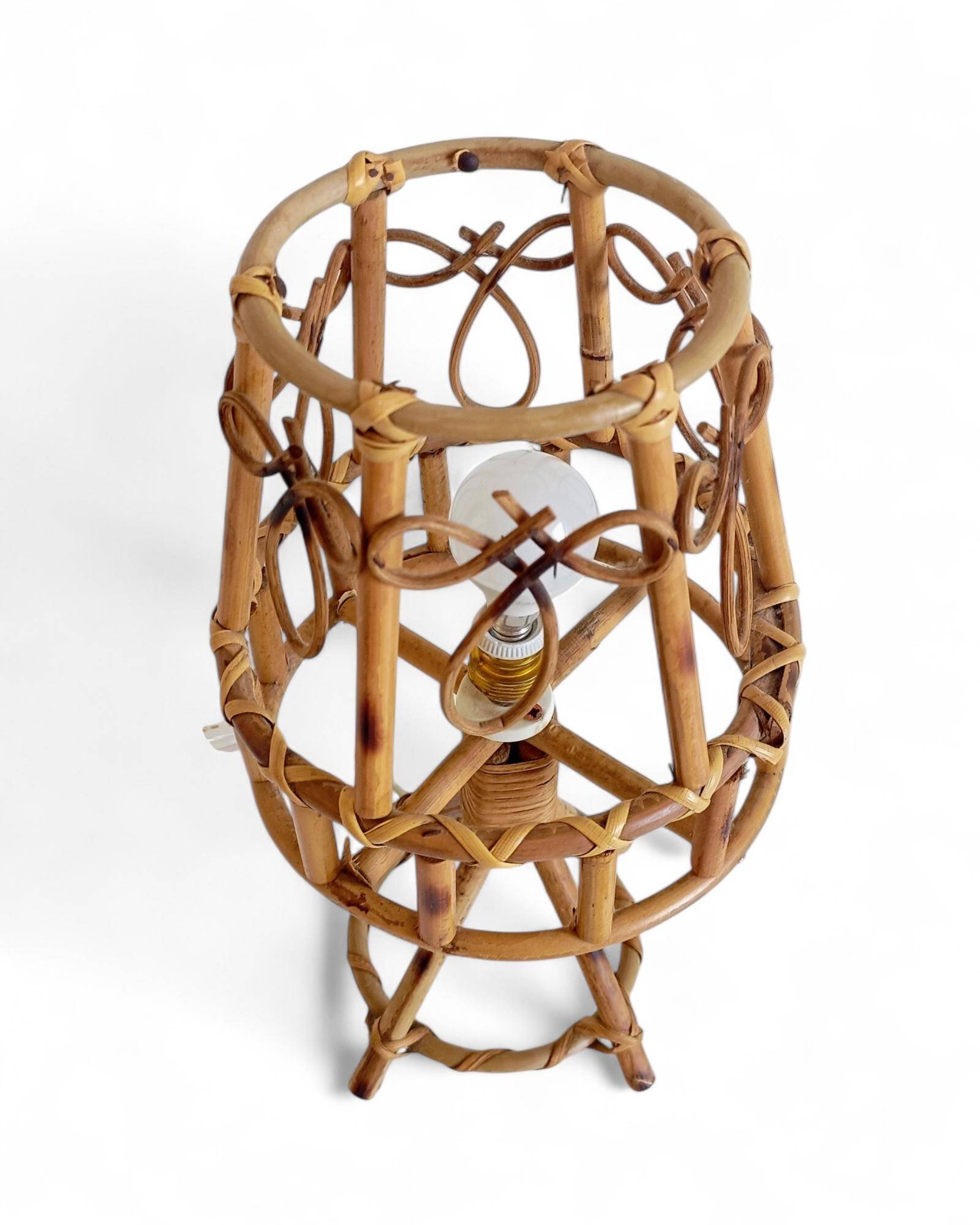 Bamboo and Rattan Table Lamp, Mid-Century Modern, 1960s Style