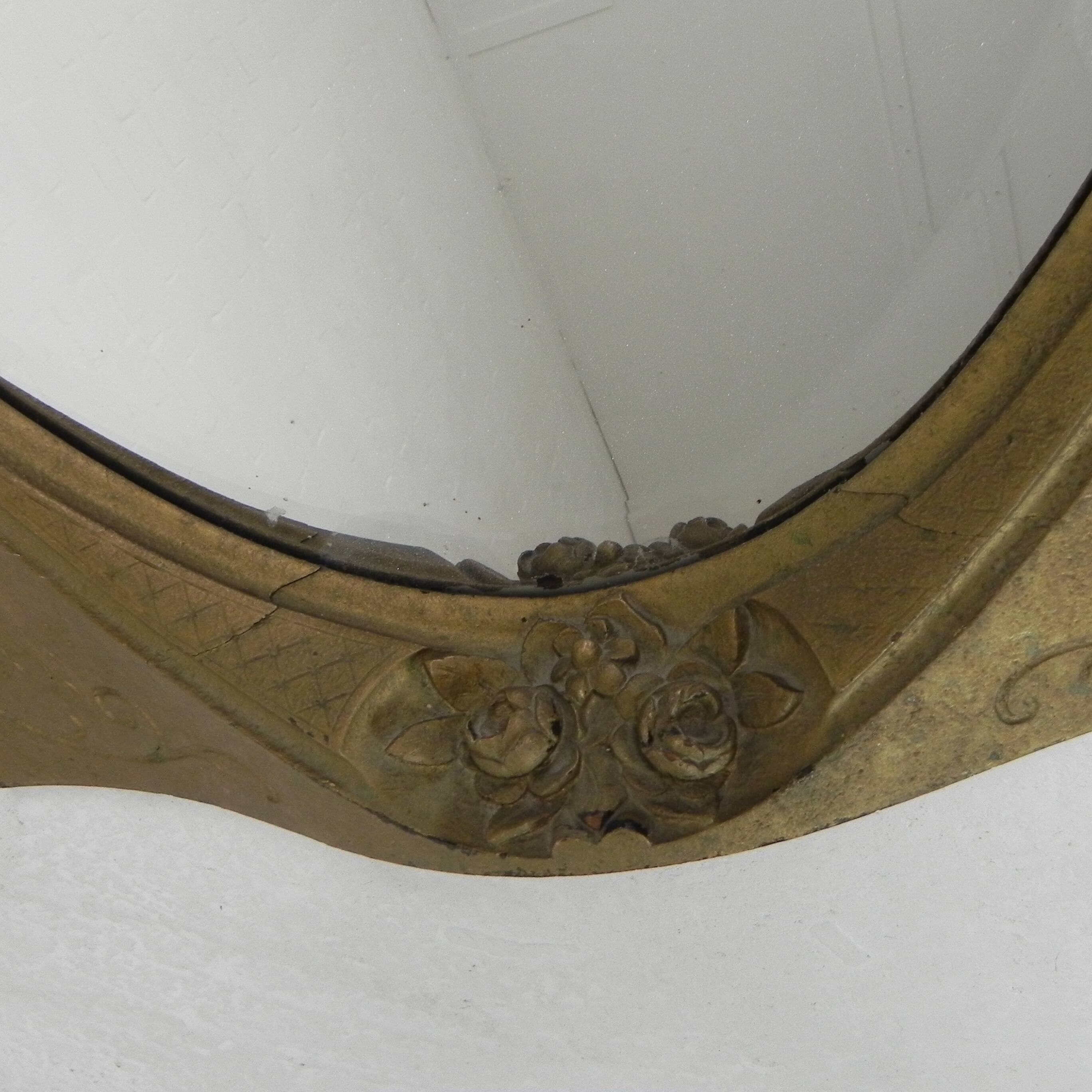 Oval gold mirror with faceted edge, 1950s