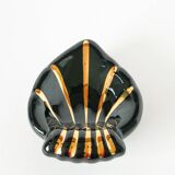 Heart / shell ceramic pocket tray, black and gold, signed, 1950