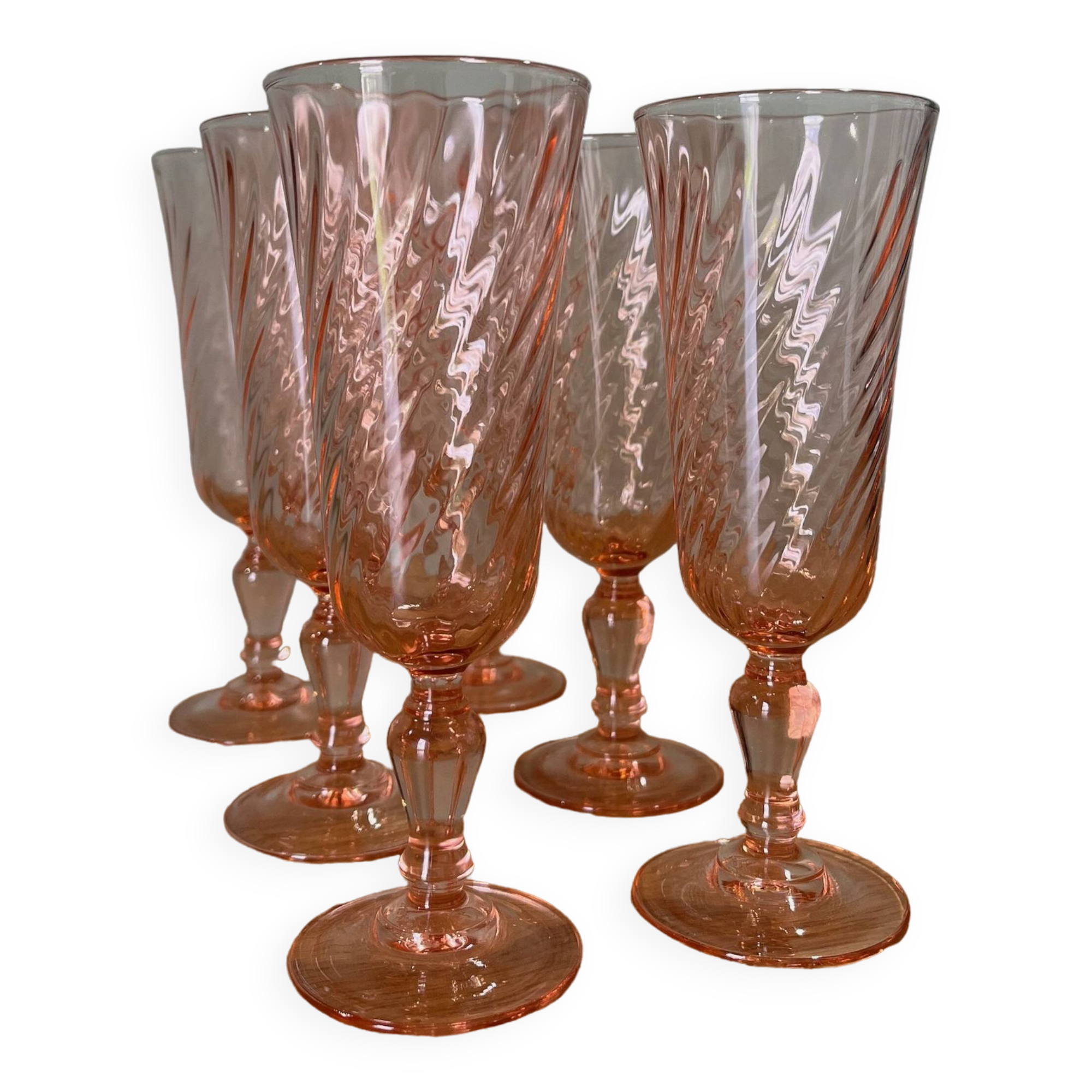 6 Rosaline Twisted Pink Champagne Flutes