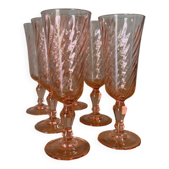 6 Rosaline Twisted Pink Champagne Flutes