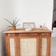 Classic vintage buffet with 3 doors in wood and raffia.