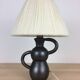 Black ceramic lamp Henri Chatard, 50s, wool lampshade
