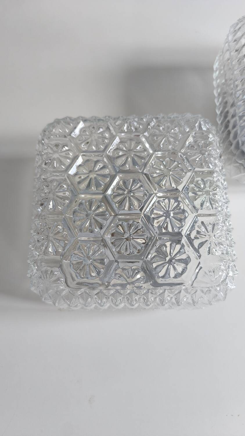 Pair of pressed glass wall lights, 1970