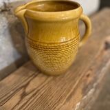 Pitcher, bros, old jug / yellow beige / Sarreguemine ceramic slip