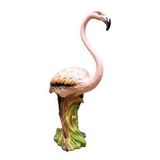 Statue vintage italienne en céramique Flamant Rose style Belle Epoque Majolique