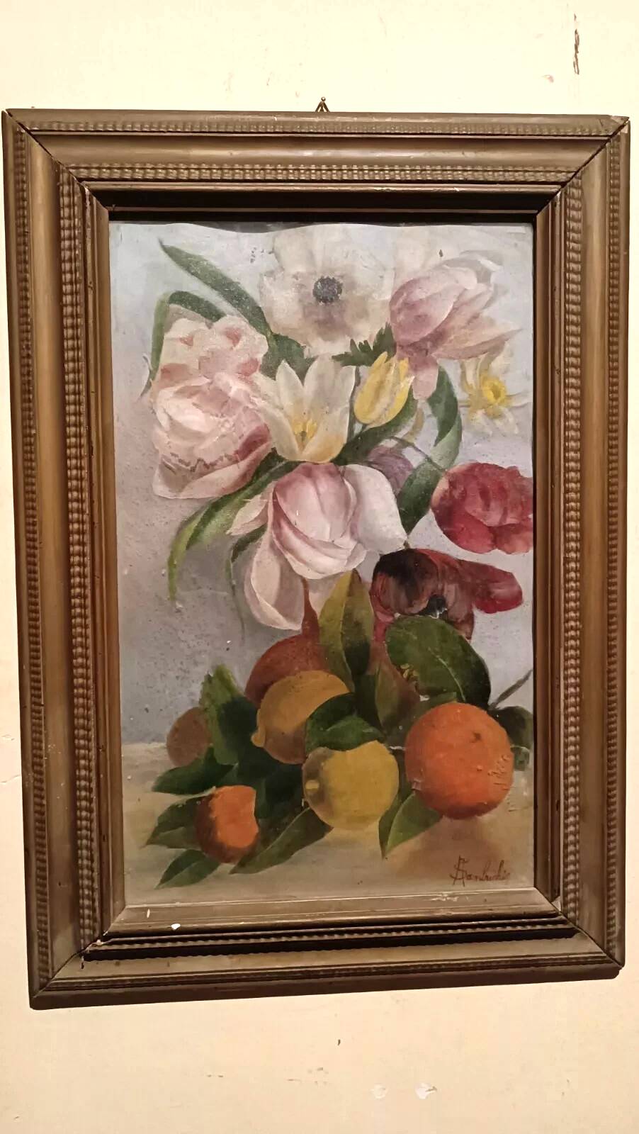 Oil painting on paper depicting roses - signed A. Sambuchi