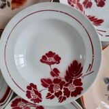 Lot de 6 assiettes creuses dépareillées rouges Digoin, Moulin des Loups, Badonvillier