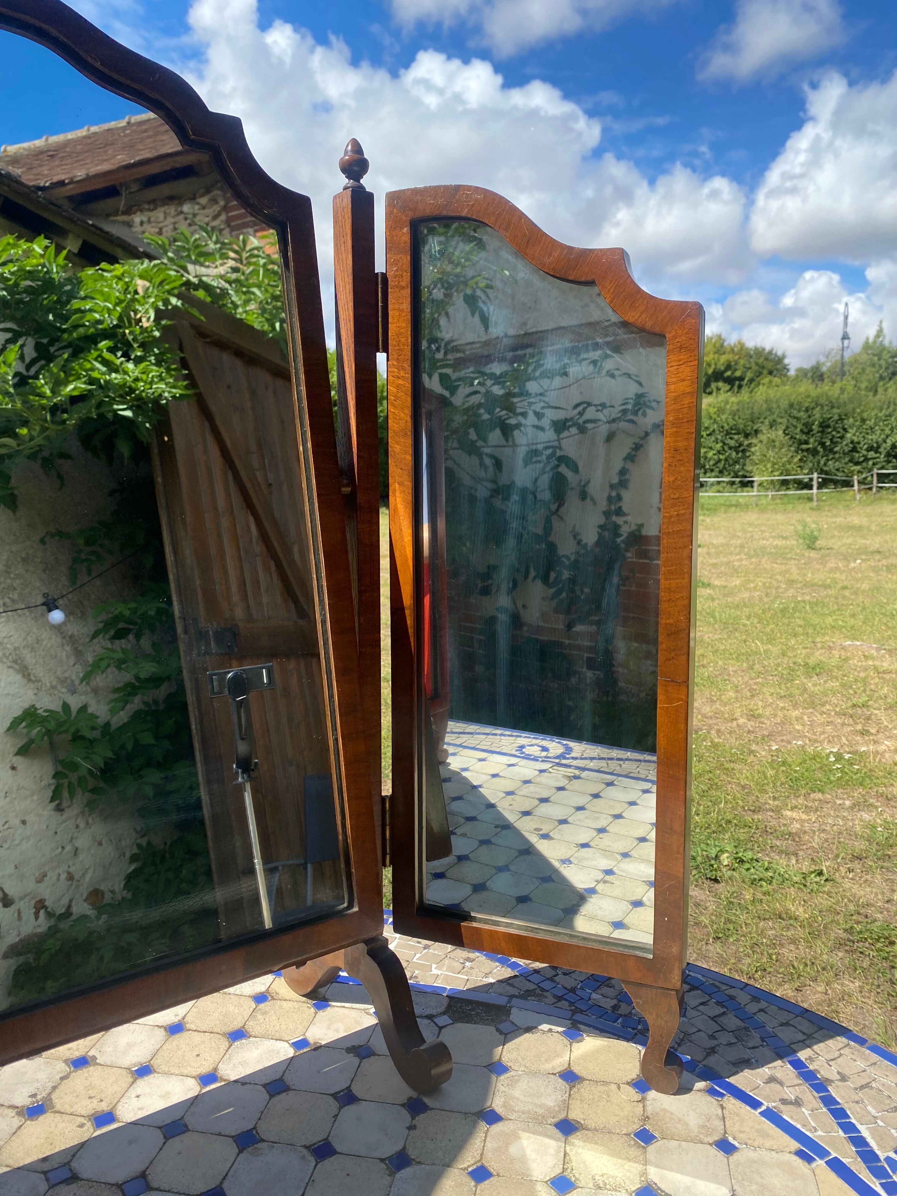 Miroir psyché triptyque en acajou