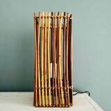 Cube lamp in vintage wood and wicker