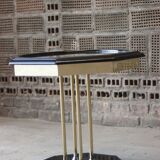 Table d'appoint hexagonale en bois laqué laiton & miroir 1970s