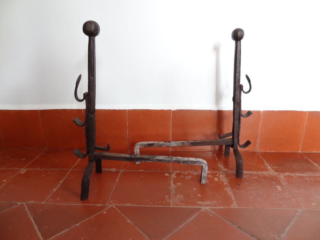 Pair of moors, ancient wrought iron channels from the 17th century