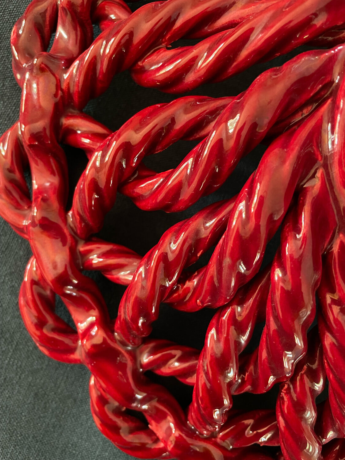 Fruit basket in burgundy basketry slip braided burgundy year 60