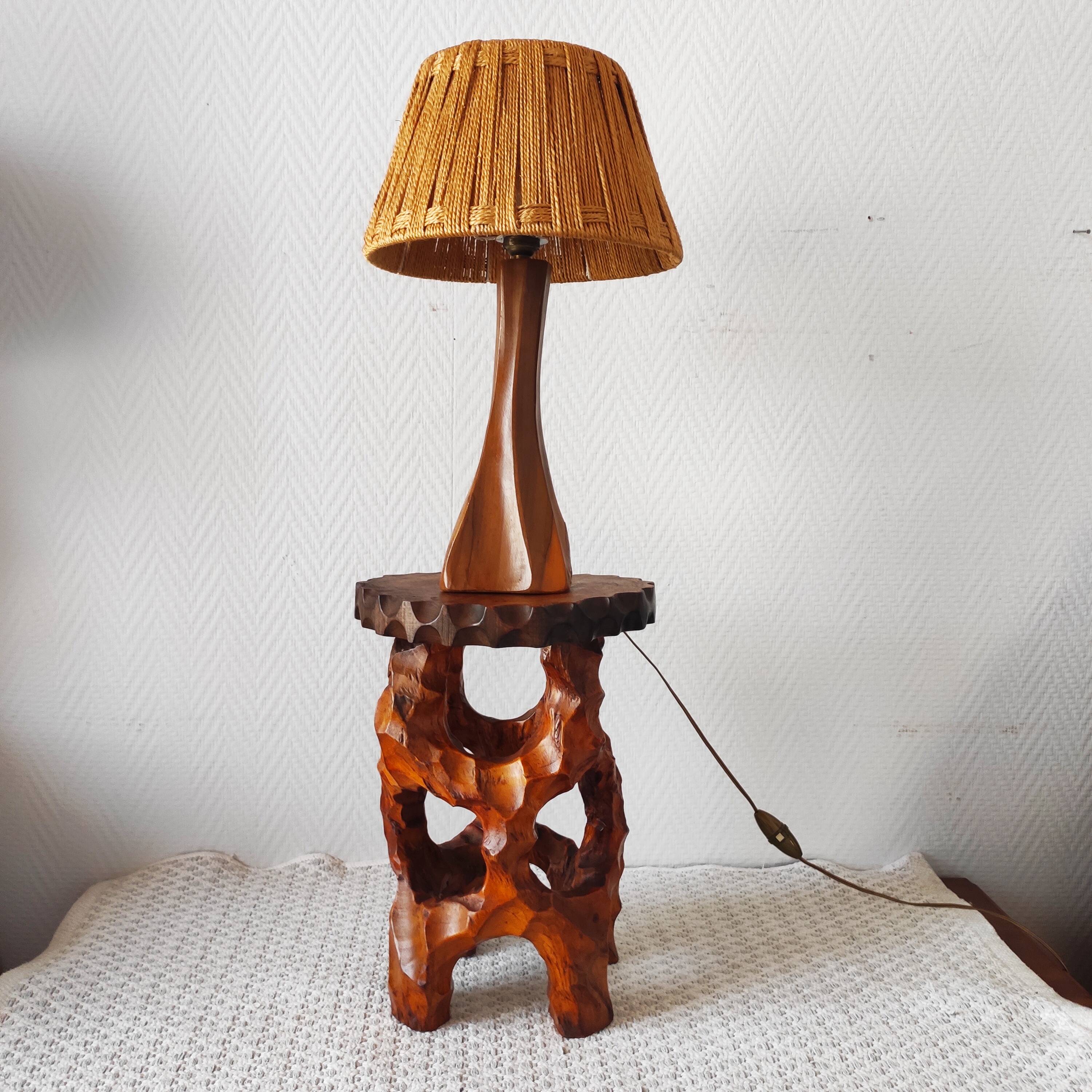 Biomorphic stool in carved wood – Vintage organic work from the 1960s.