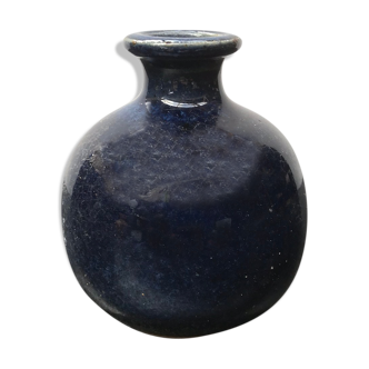 Old vase blue enamelled sandstone vintage 70s