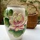 Large lotus or water lily barbotine vase