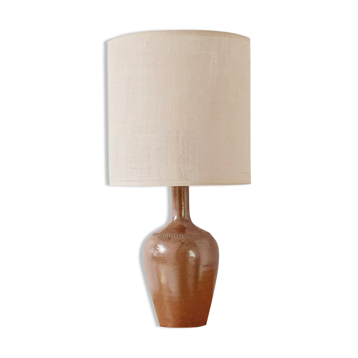 Stoneware and woven jute lamp