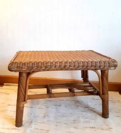 Rectangular vintage rattan coffee table