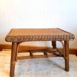 Rectangular vintage rattan coffee table