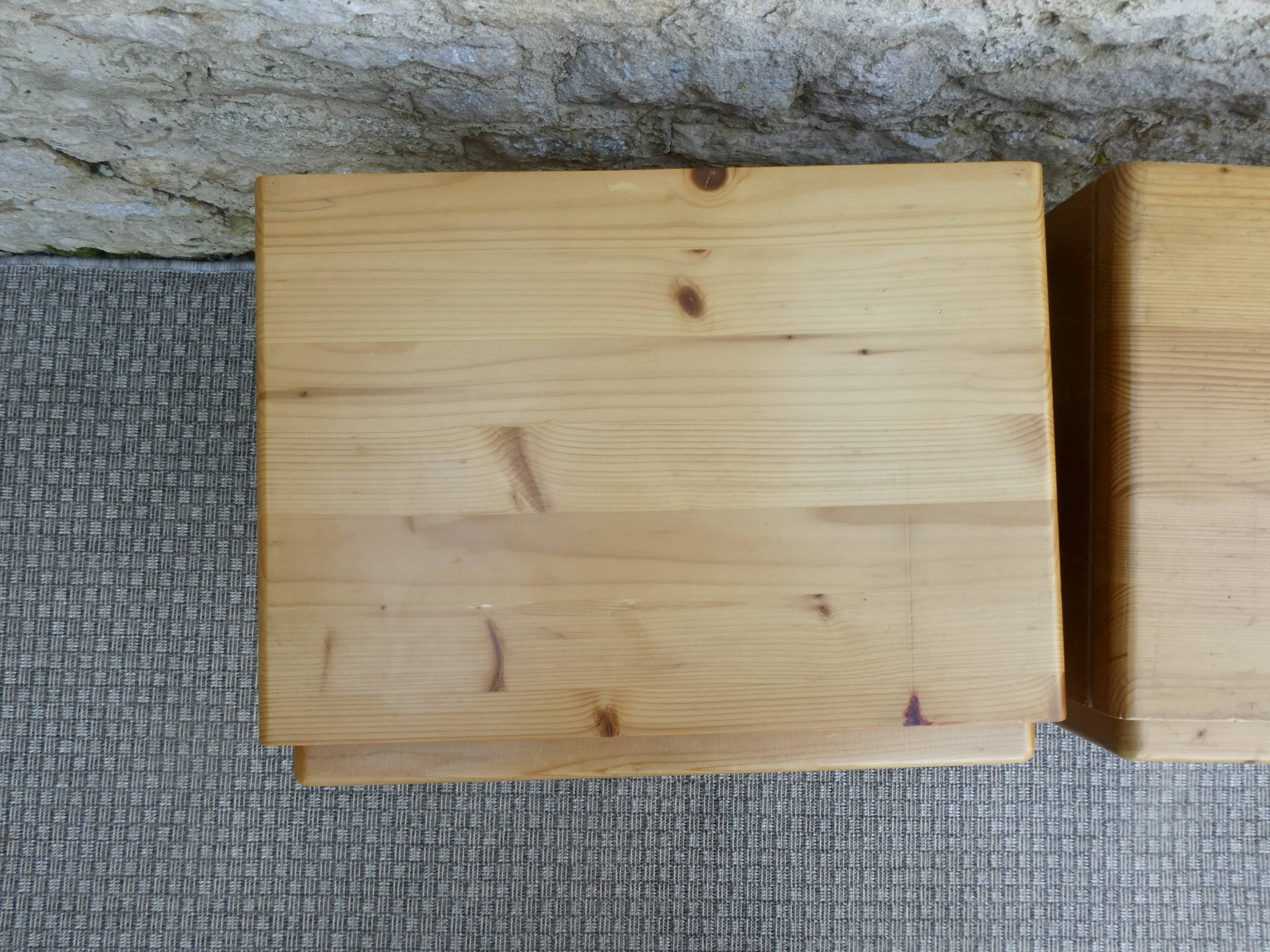 Pair of pine bedside tables from Les Arcs by Charlotte Perriand, 1960s-70s