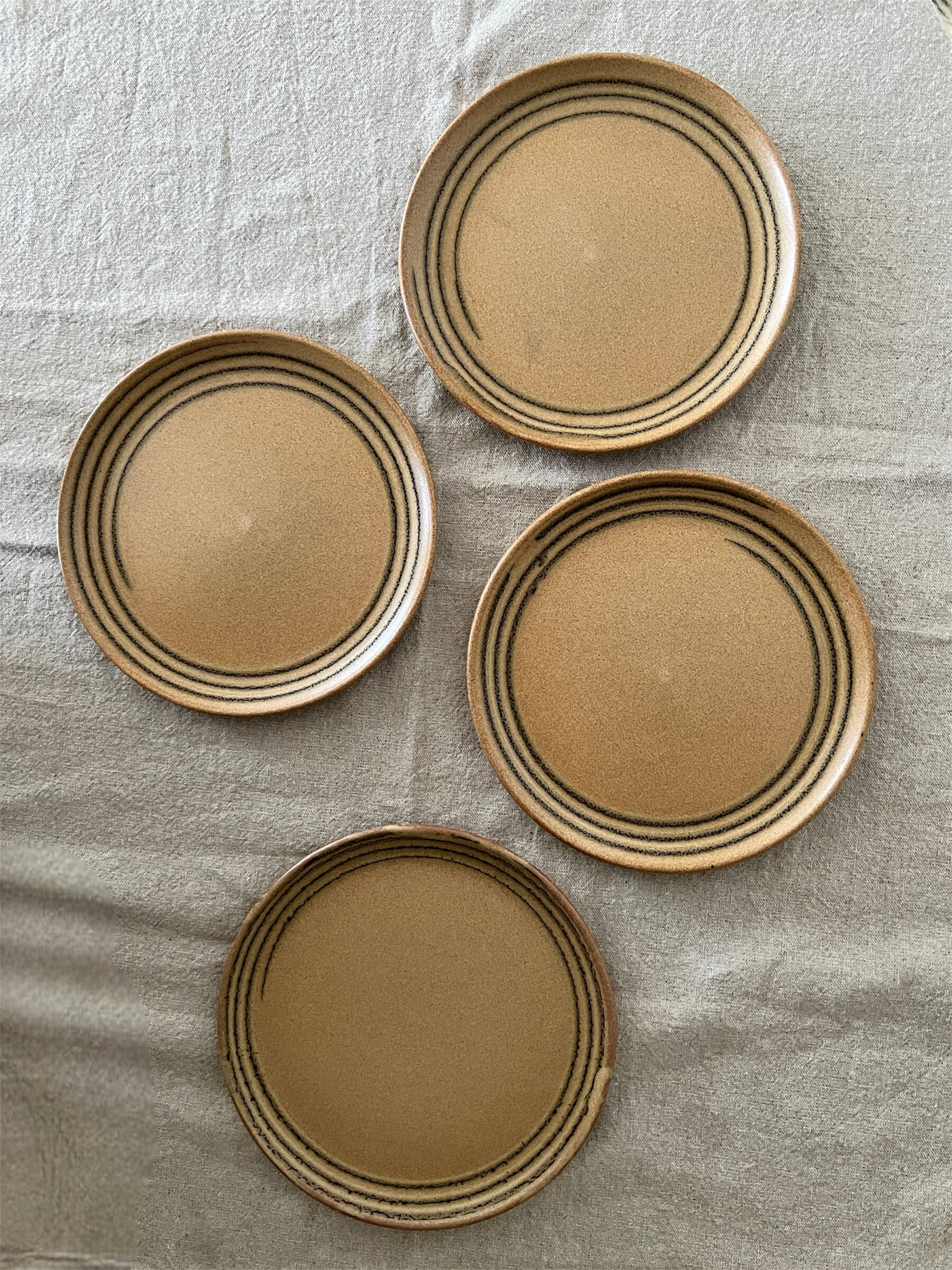 4 ceramic dessert plates, sarreguemines art workshop, france 1970