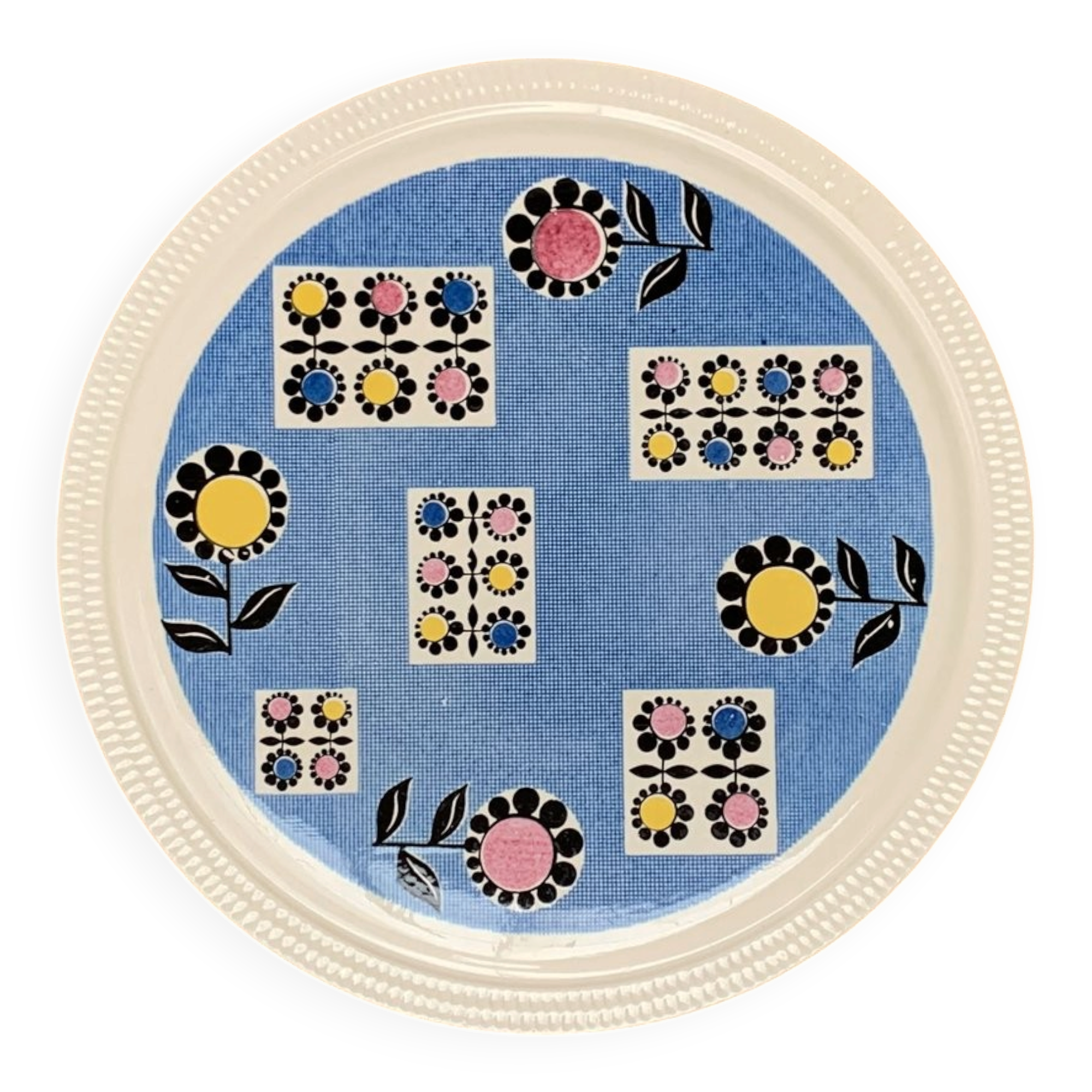 Mid-century German ceramic cake plate with floral patterns by Limburg, 1960s.