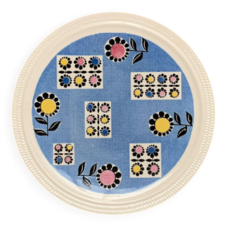 Mid-century German ceramic cake plate with floral patterns by Limburg, 1960s.