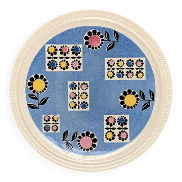 Assiette à gâteau en céramique allemande du milieu du siècle avec motifs floraux de Limburg, années 1960