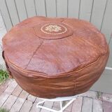 Large vintage Moroccan leather pouf n°2