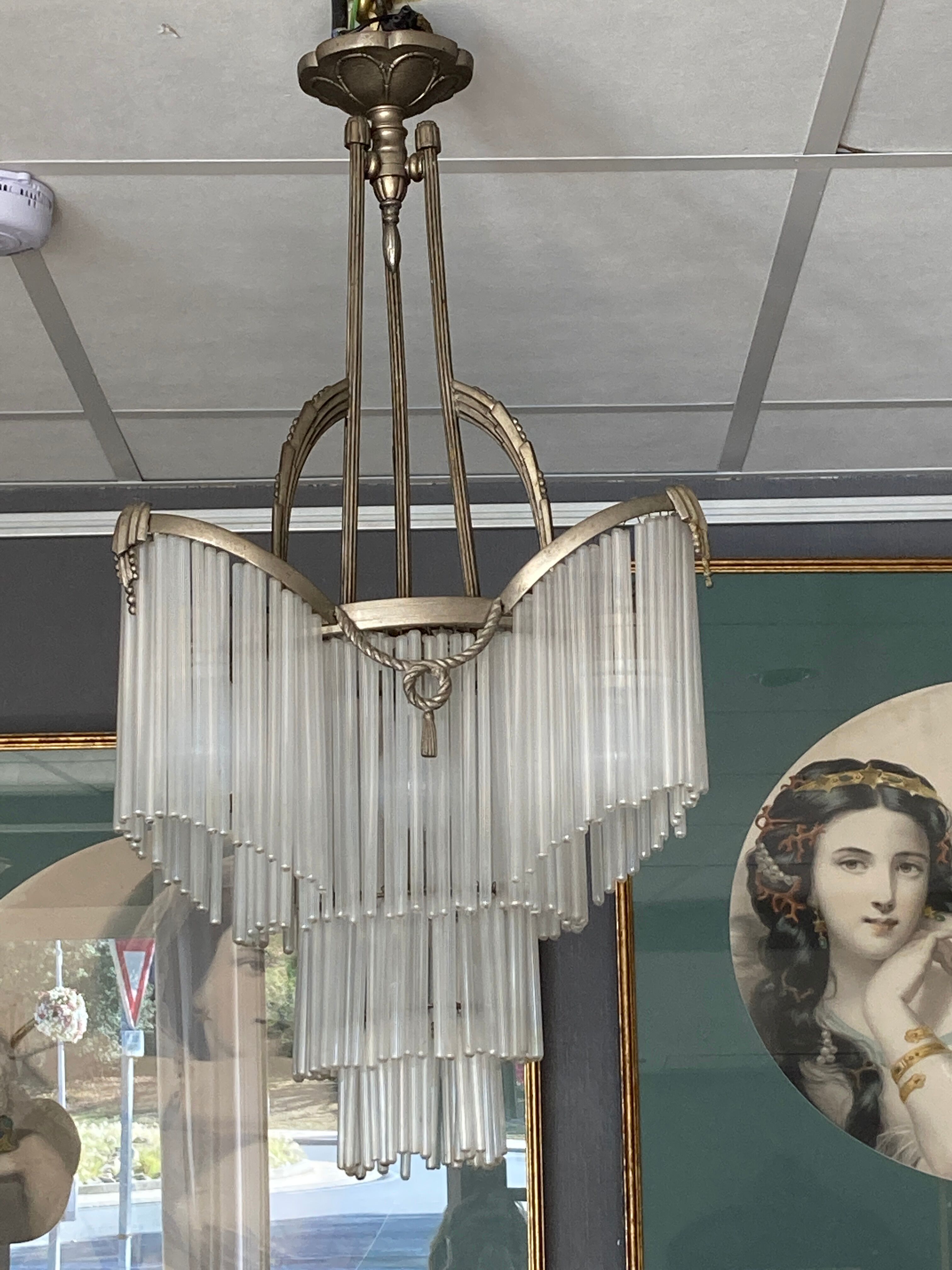 Art deco chandelier silver bronze grapevine
