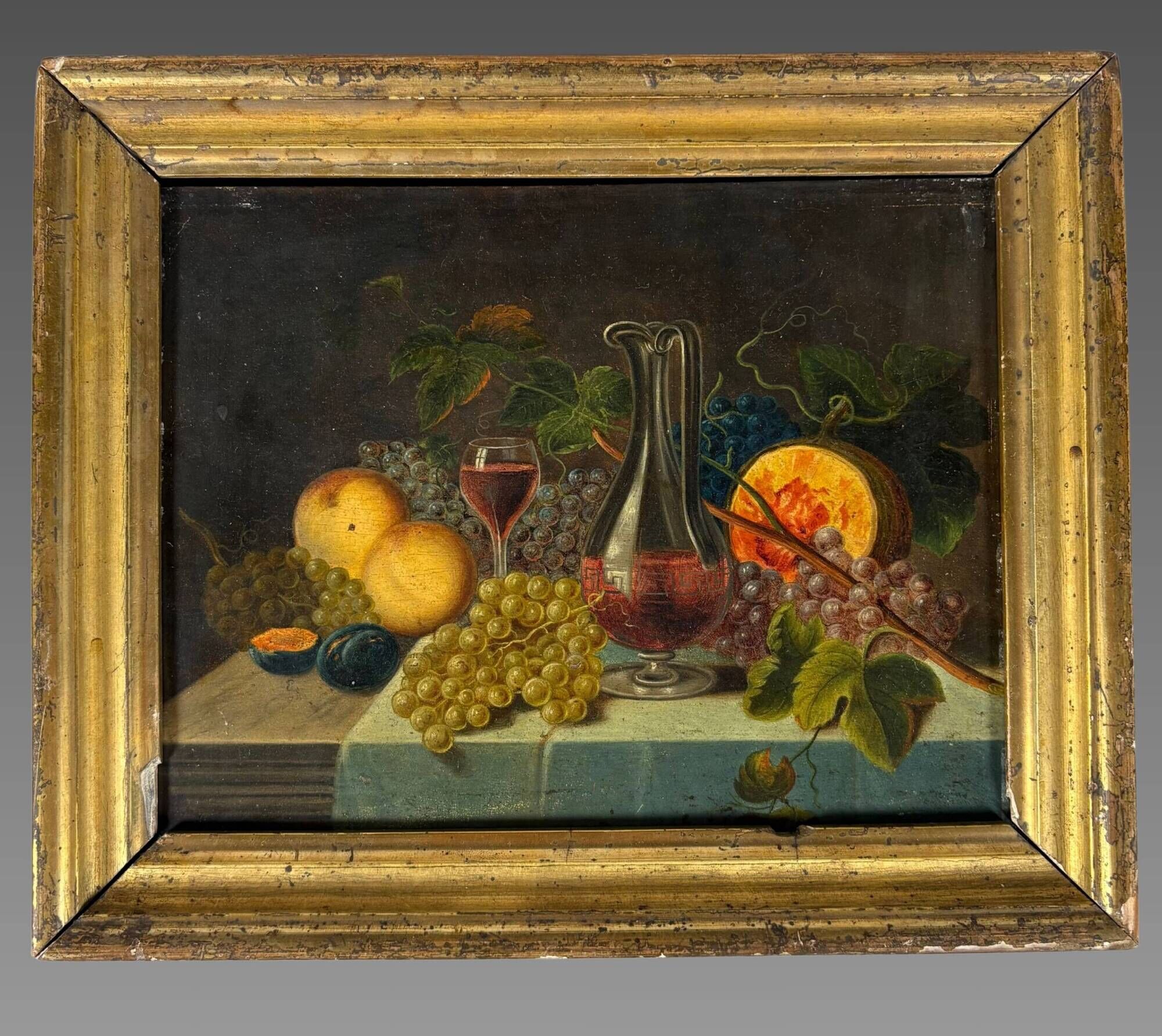 French school 19th century. - Still life with a wine decanter Oil painting