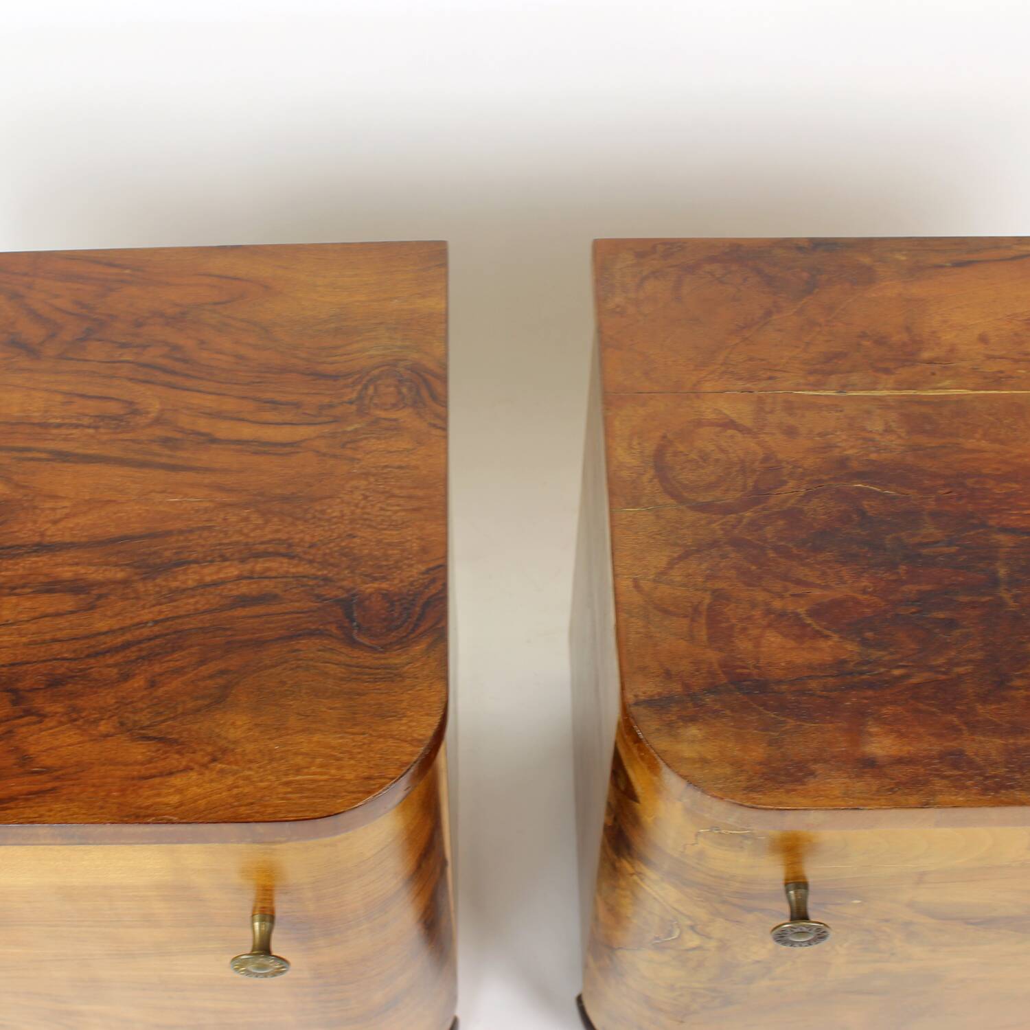Minimalistic Art Deco Bedside Tables In Walnut Veneer, Czechoslovakia 1930s